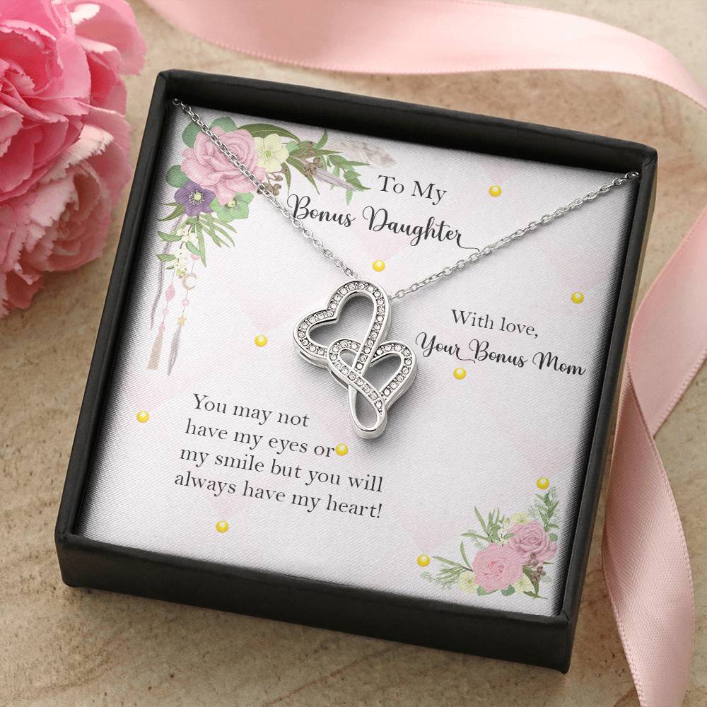 Bonus Daughter From Bonus Mom No Dna But You Have My Heart 1 Double Hearts Necklace