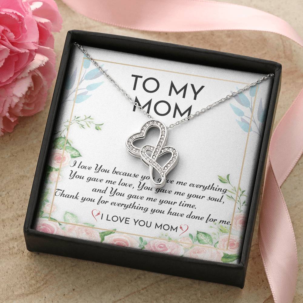 To My Mom - I Love You - Double Hearts Necklace