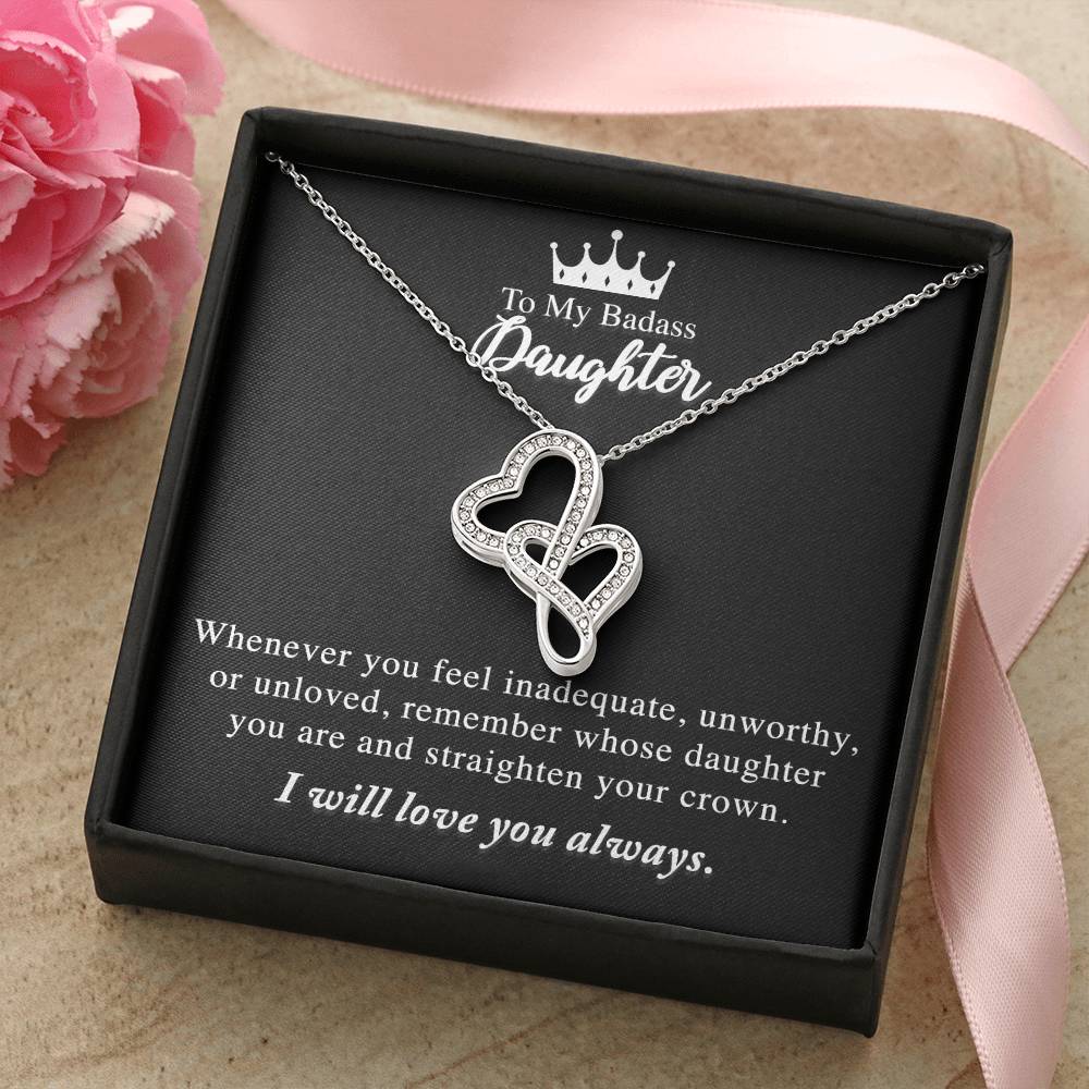 To My Badass Daughter - Joined Hearts Necklace Double Hearts Necklace