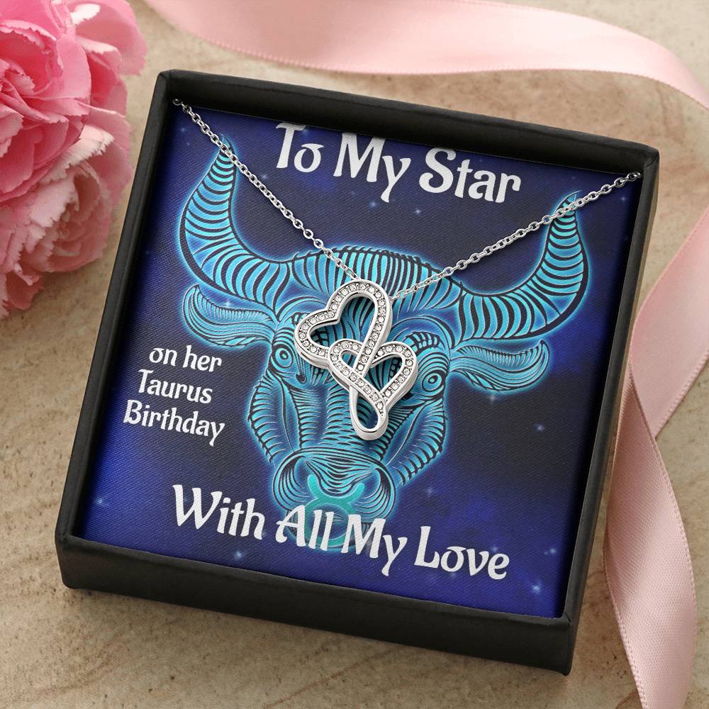 Taurus Birthday Gift Taurus Necklace Taurus Intertwined Heart Necklace Tautus Star Sign Gift Double Hearts Necklace