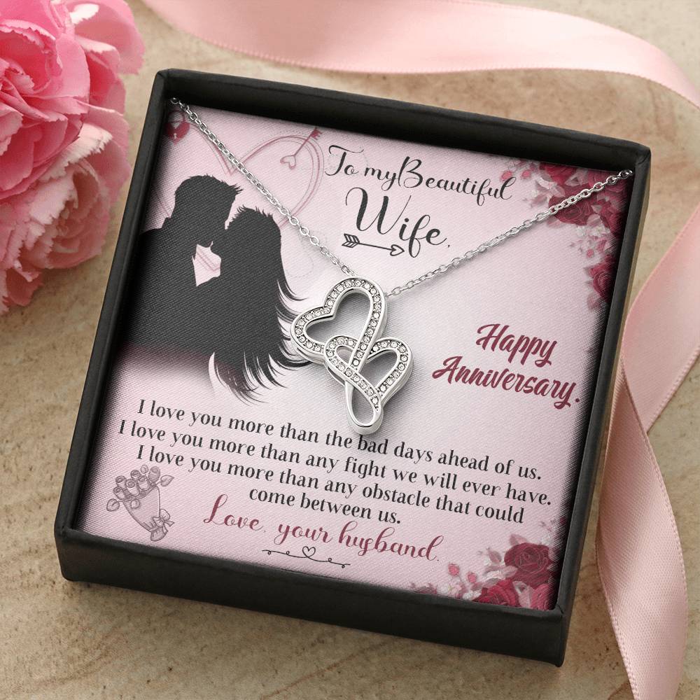 To My Wife Necklace - Anniversary Gift For Wife - Double Hearts Necklace