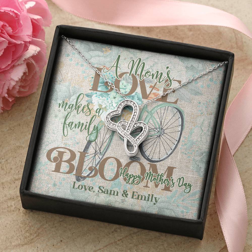 A Mom's Love Makes A Family Bloom Double Hearts Necklace