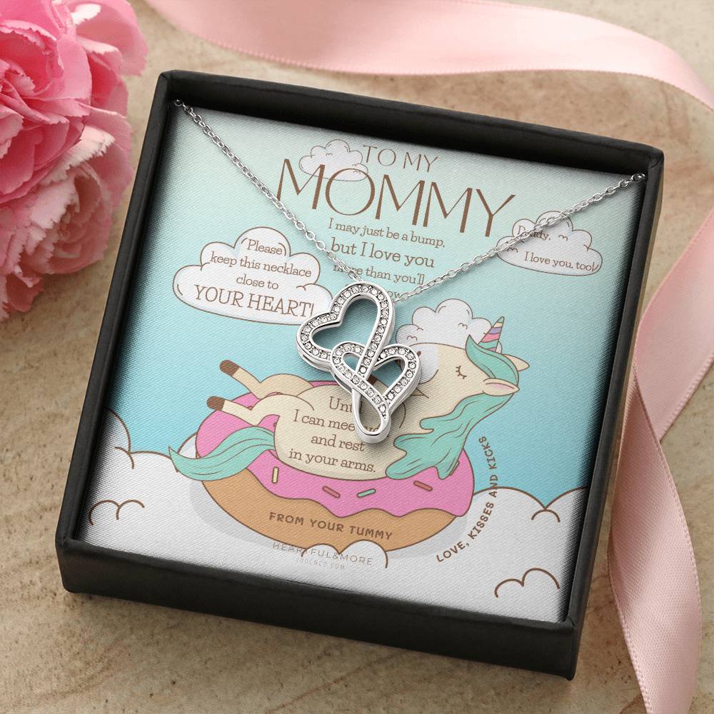 Baby Shower Gift New Mommy Necklace Pregnant Wife Gift I May Just Be A Bump But I Love You To Mummy From Bump To 1 Double Hearts Necklace