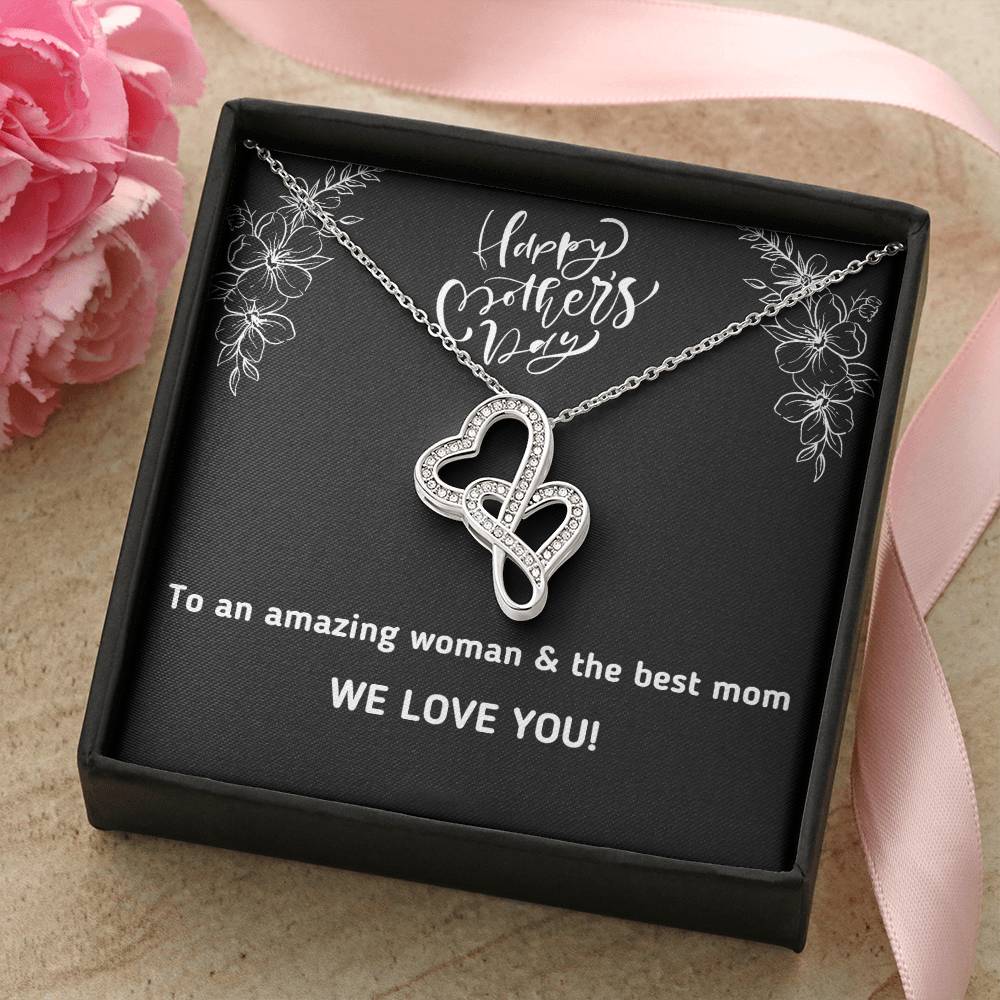 Mother's Day Gift. Forever Love Necklace For The Best Mom And Wife Ever. Double Hearts Necklace