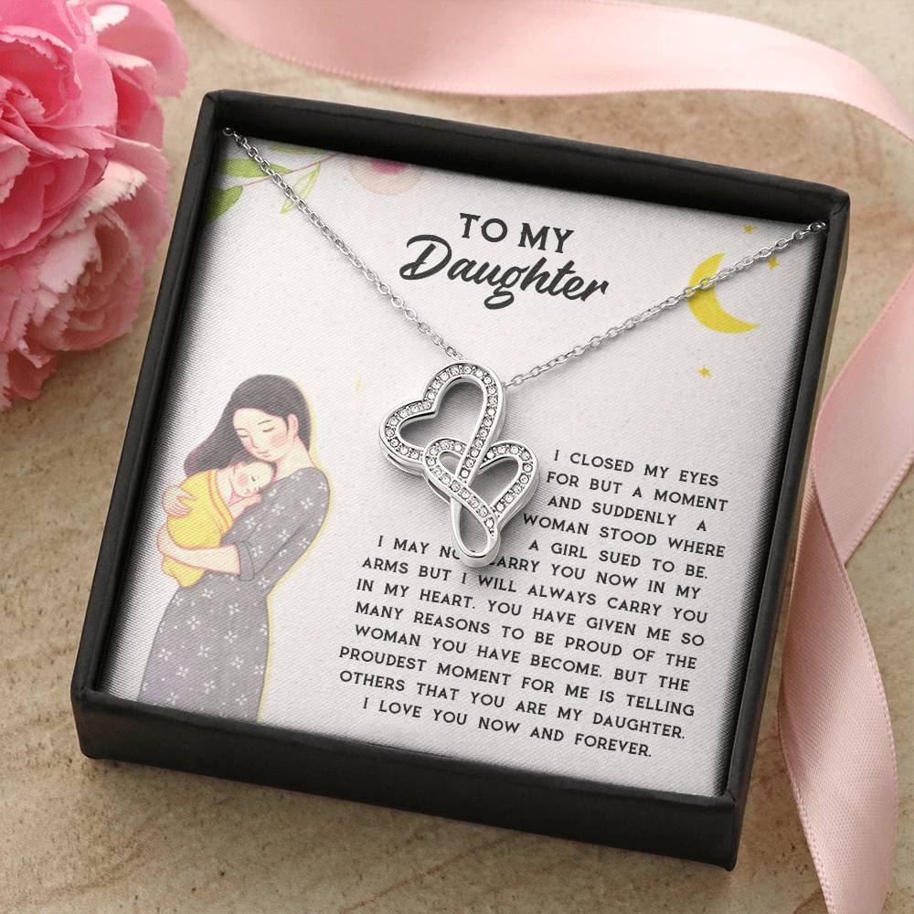 To Daughter From Dad 2 Double Heart Necklace Gift - Mother And Daughter Necklace - Mom Gift - Mother Jewelry - Daught 3 Double Hearts Necklace