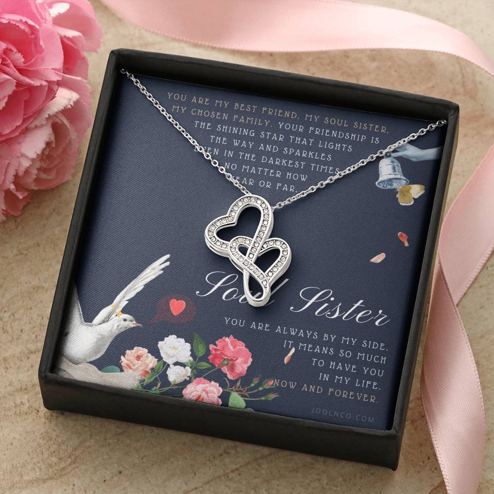 Soul Sister Necklace Unbiological Sister Jewelry Badass Sister Necklace Friendship Heart Necklace Birthday Gradua Double Hearts Necklace