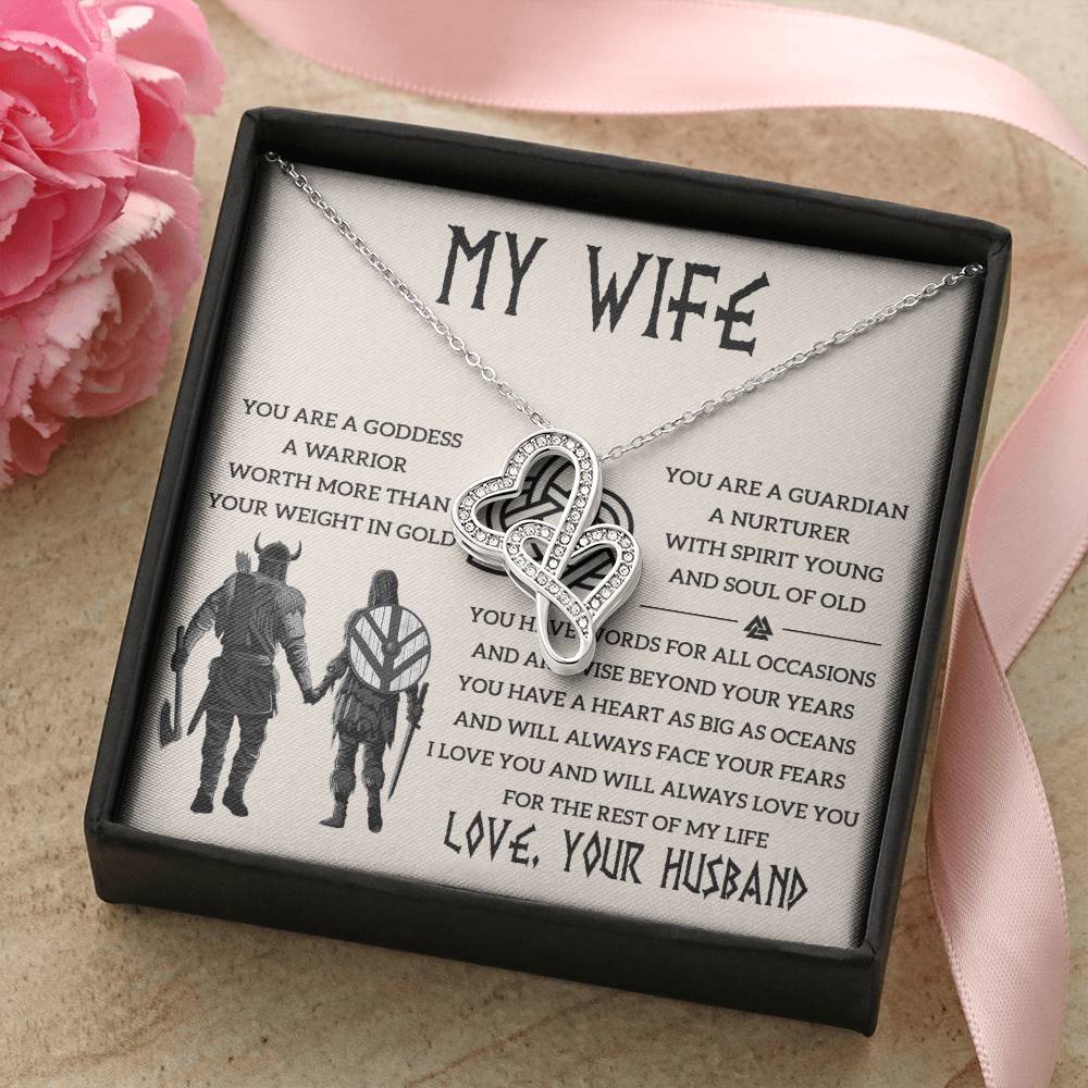Shieldmaiden Necklace For Your Wife - To My Stunning Soulmate Jewelry Gifts For Her Unique Romantic Gift Soulmate Jew Double Hearts Necklace