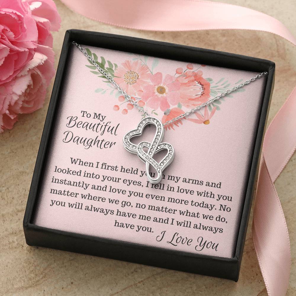 To My Beautiful Daughter - Double Hearts Necklace