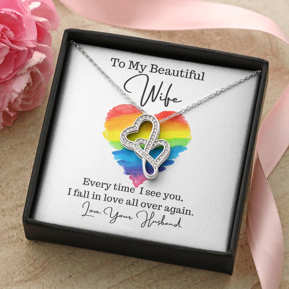 Husband To Wife - Necklace For Gift 4 Double Hearts Necklace