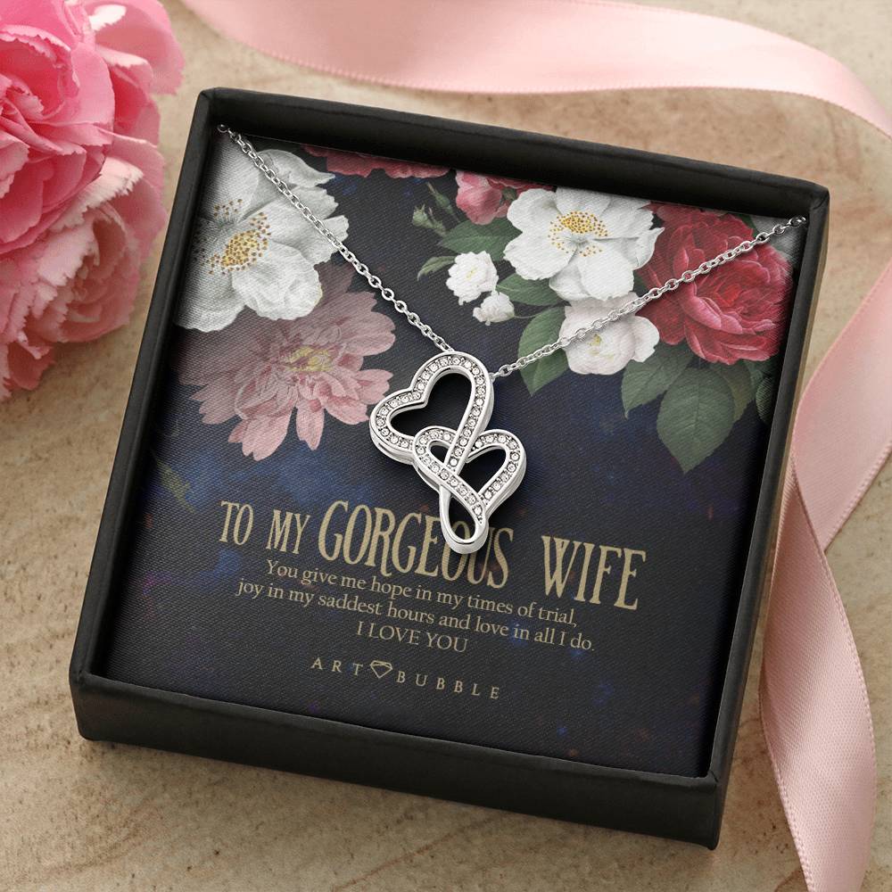 Mothers Day Wife Gift Double Hearts Necklace