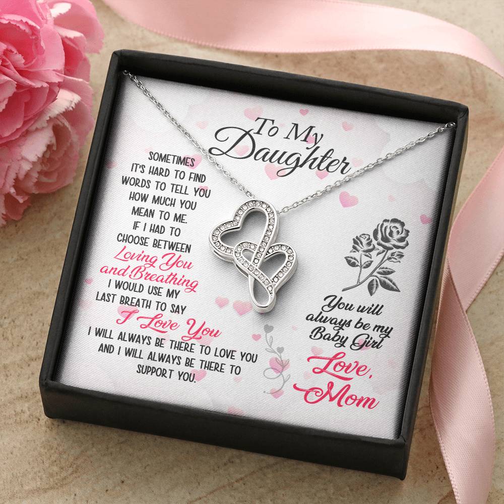 To Daughter From Dad 2 Double Heart Necklace Gift - Mother And Daughter Necklace - Mom Gift - Mother Jewelry - Daught 2 Double Hearts Necklace