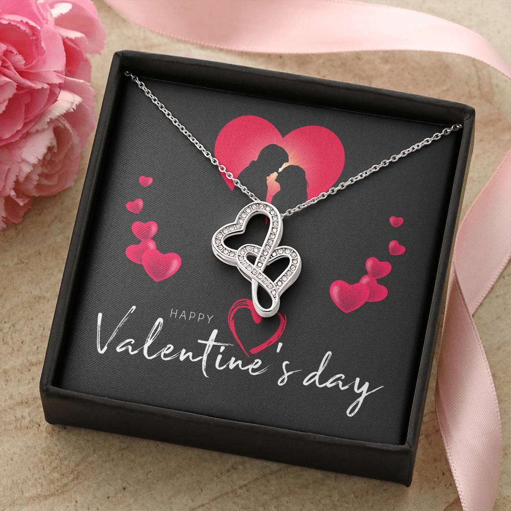 Happy Valentine's Day Necklace - Message Card - Necklaces For Women - Future Mrs. Necklace - En 1 Double Hearts Necklace