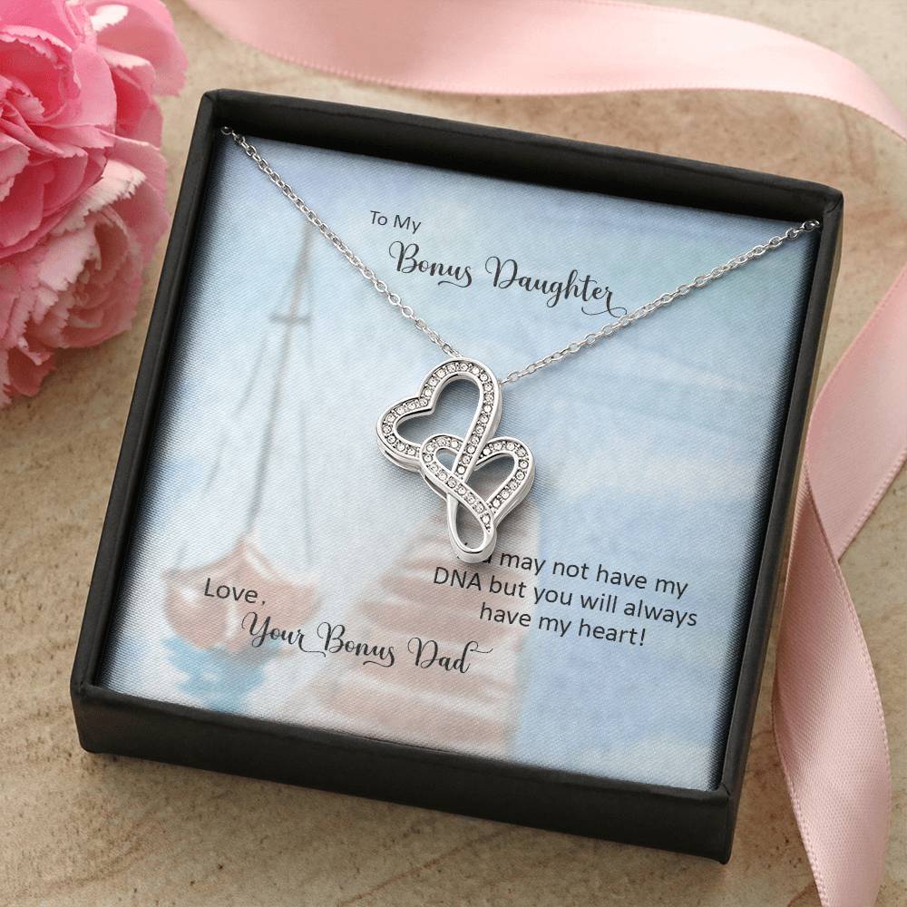 Bonus Daughter From Bonus Dad No Dna But You Have My Heart 4 Double Hearts Necklace
