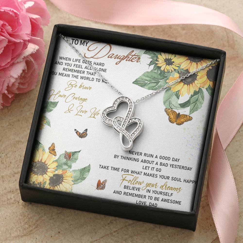 Dad To Daughter Double Heart Necklace Gift - Daughter Birthday Gift - Daughter Jewelry - Daughter Necklace Dad To Dau Double Hearts Necklace