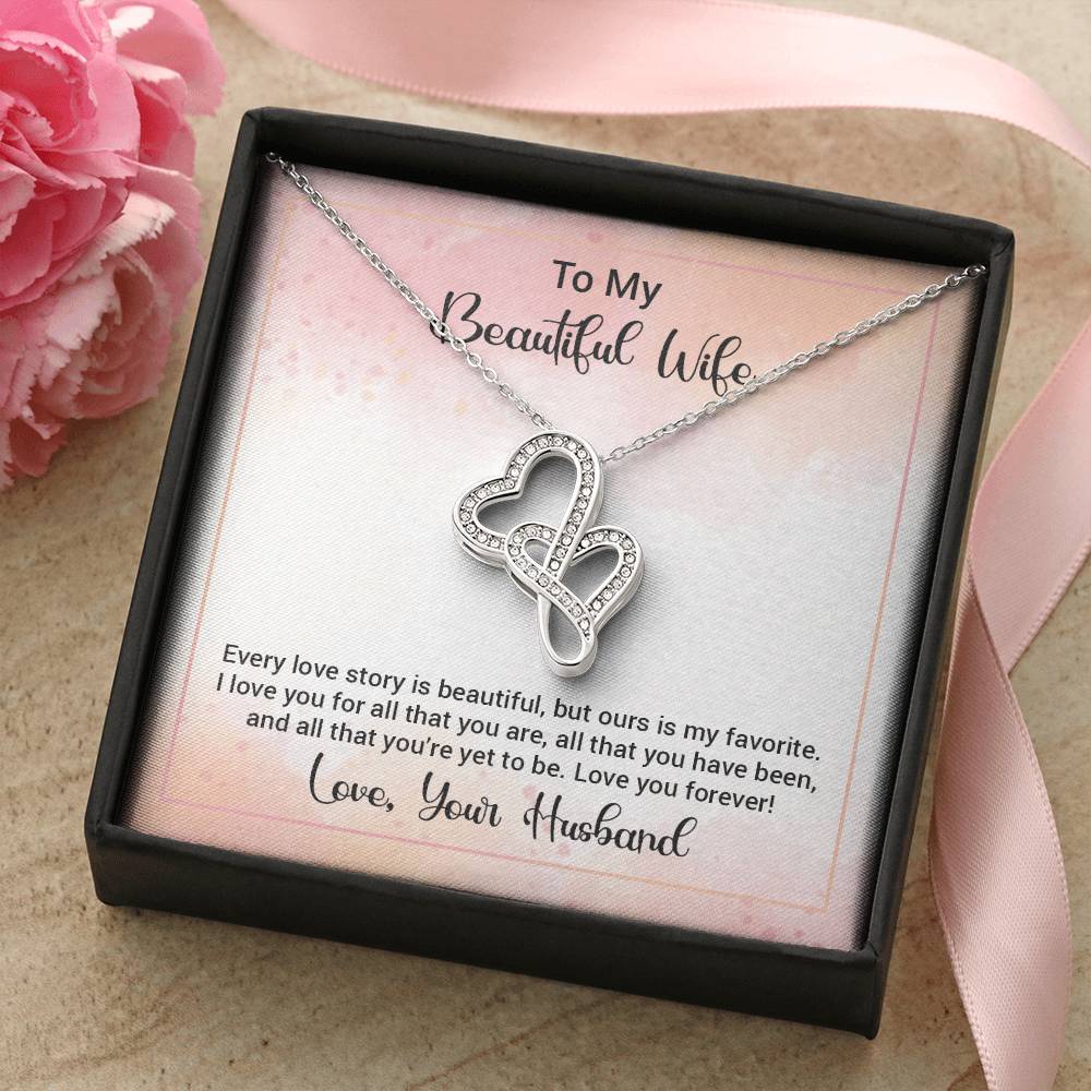 To My Beautiful Wife Happy Anniversary Double Hearts Necklace