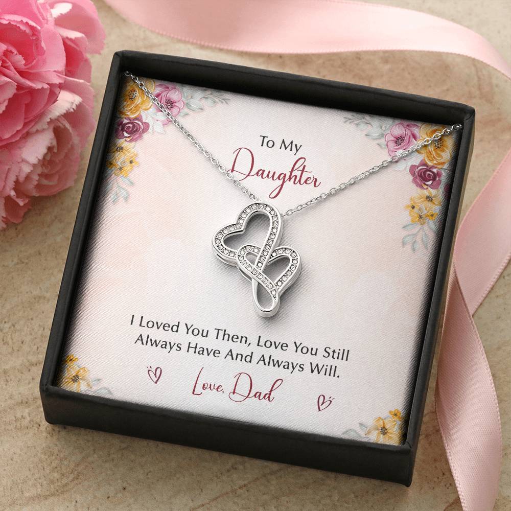 To My Daughter From Dad Double Hearts Necklace
