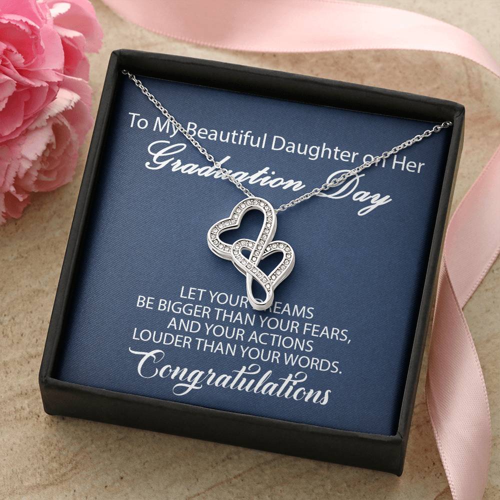 To My Daughter - Let Your Dreams Double Hearts Necklace
