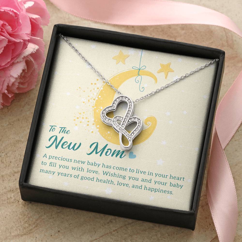 To The New Mom - A Precious New Baby - Double Hearts Necklace