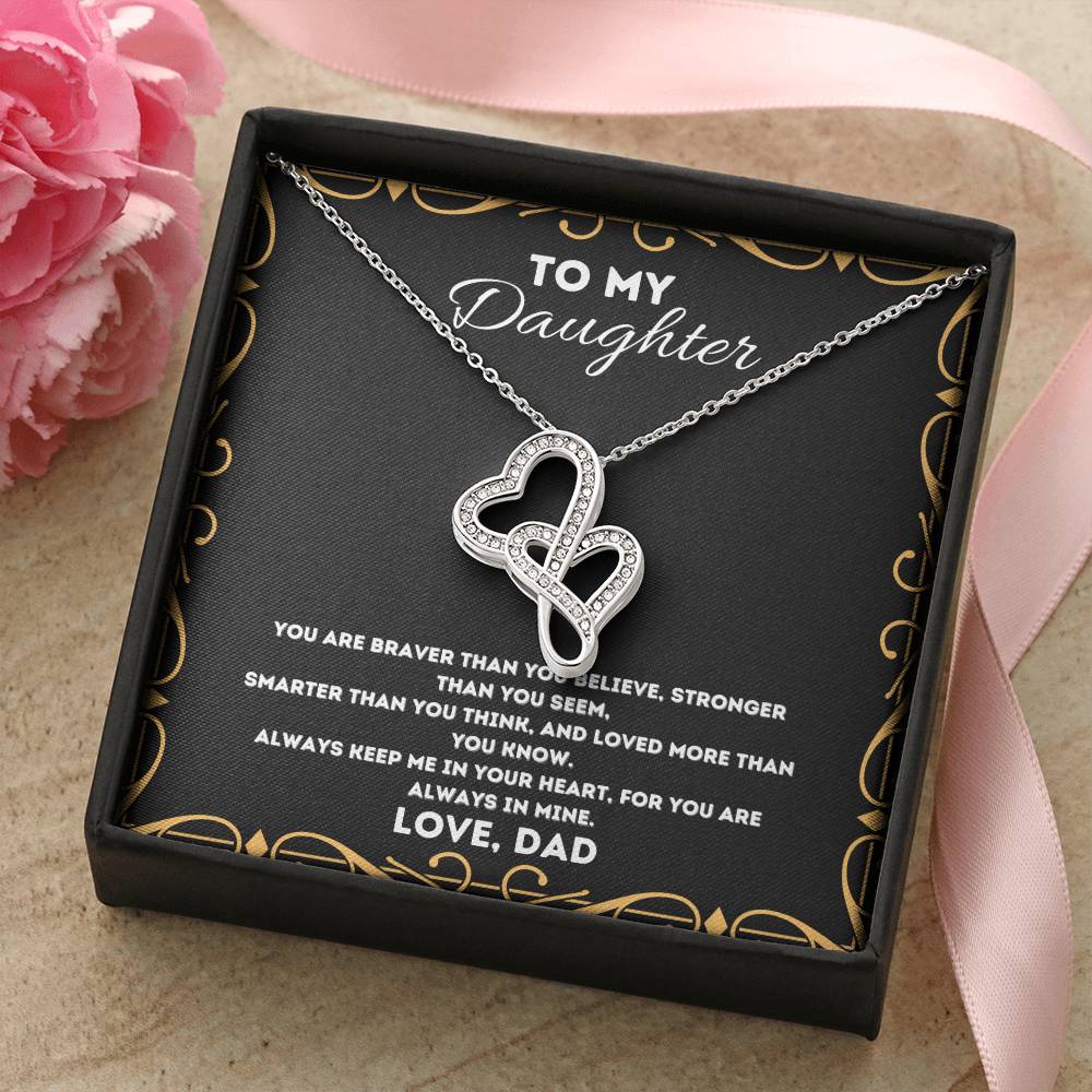 Double Heart Necklace Gift - To Daughter From Dad Necklace - Dad And Daughter Never Forget I Love You Gift From Dad - Double Hearts Necklace