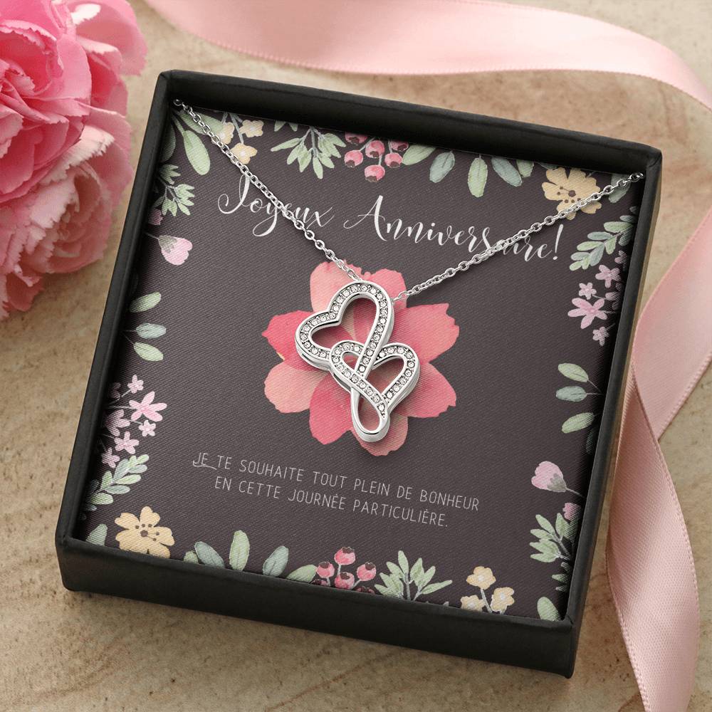 Joyeux Anniversaire Necklace Personalized Birthday Gift Birthday Necklace For French Mother Birthday Necklace For F 1 Double Hearts Necklace