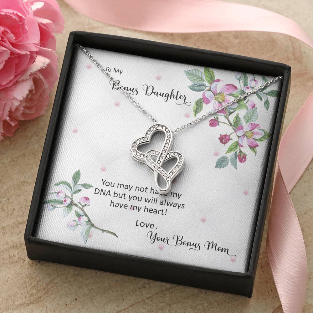 Bonus Daughter From Bonus Mom No Dna But You Have My Heart 2 Double Hearts Necklace