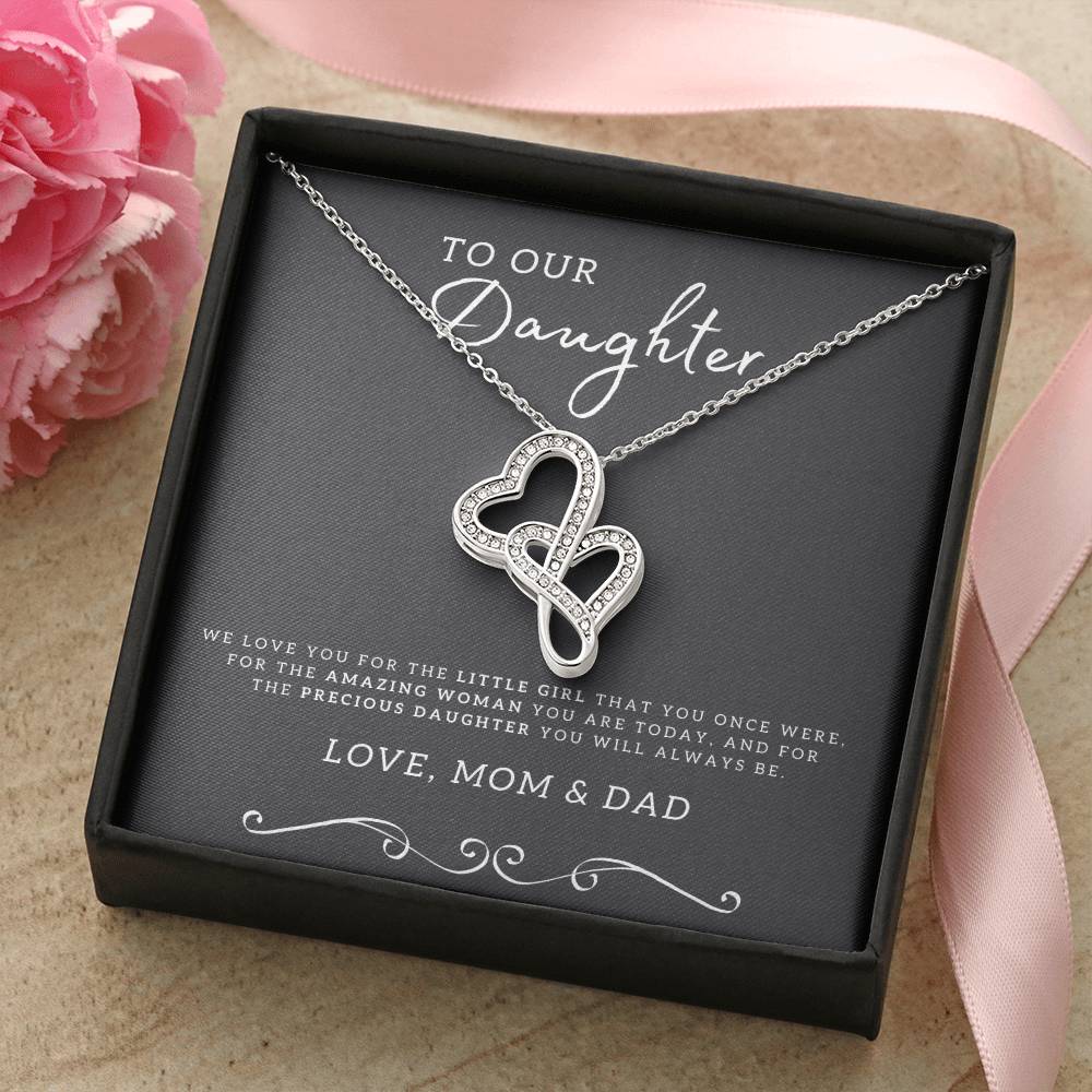 To Daughter From Dad 2 Double Heart Necklace Gift - Gifts For Daughter Gifts For Her - Birthday Gifts - Daughter Gift 3 Double Hearts Necklace
