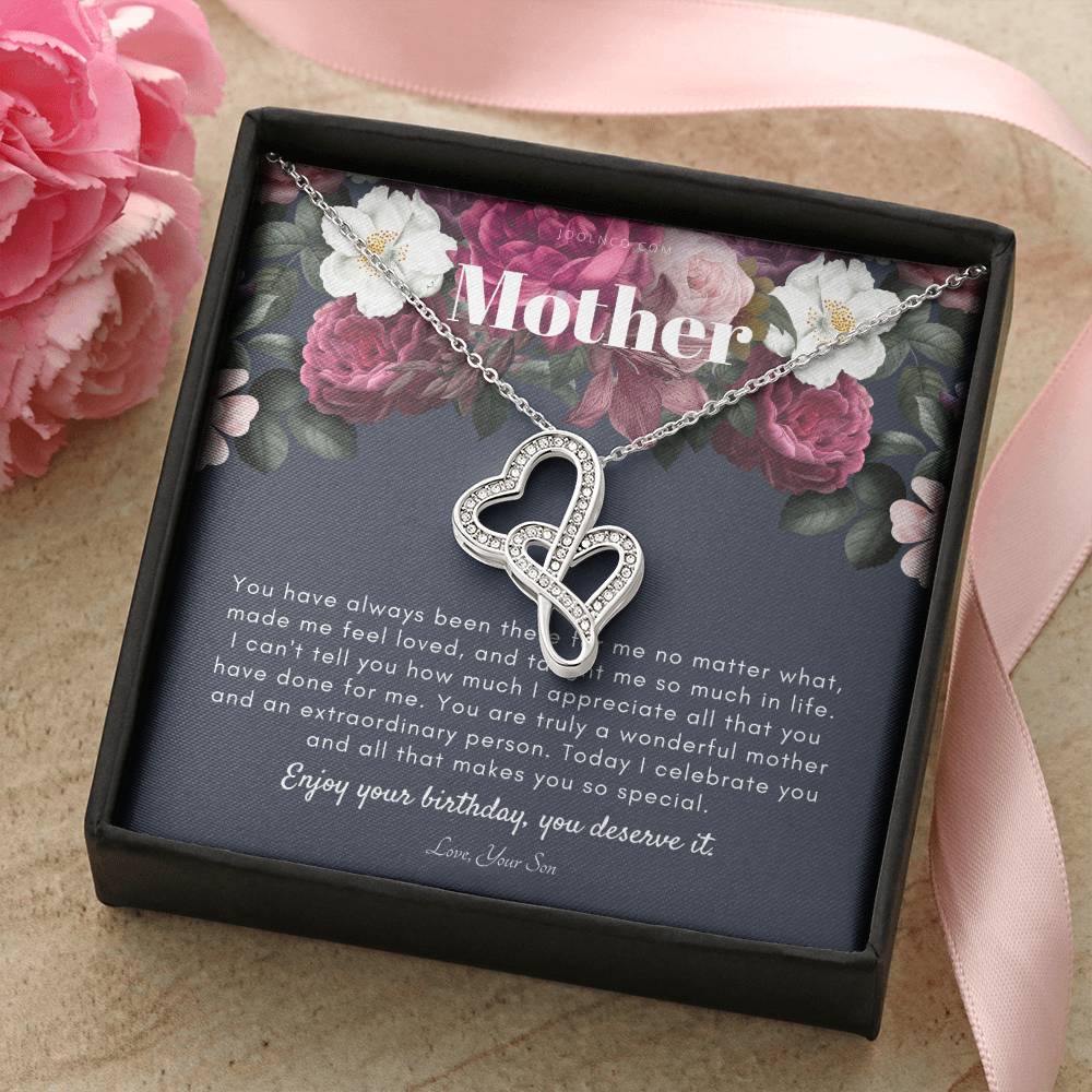 Mother's Birthday Gift Necklace For Mom's Birthday Elegant Gift For Mom From Son Best Mom Gift Message Card Double Hearts Necklace