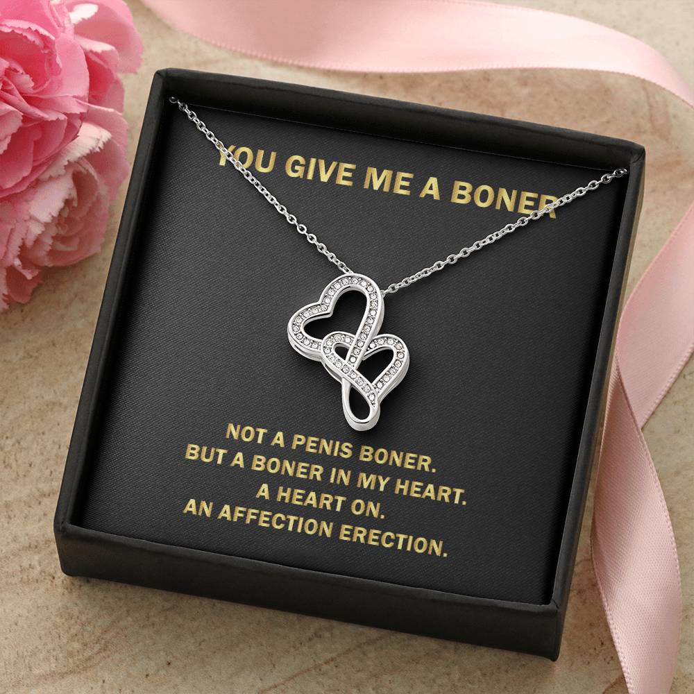 You Give Me A Heart Boner An Affection Erection Pendant Funny & Sarcastic Love For Her Mature G Double Hearts Necklace