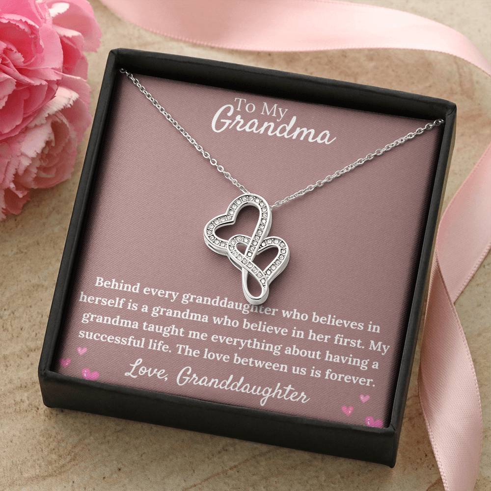 Gorgeous For Grandma Necklace Gift Double Hearts Necklace