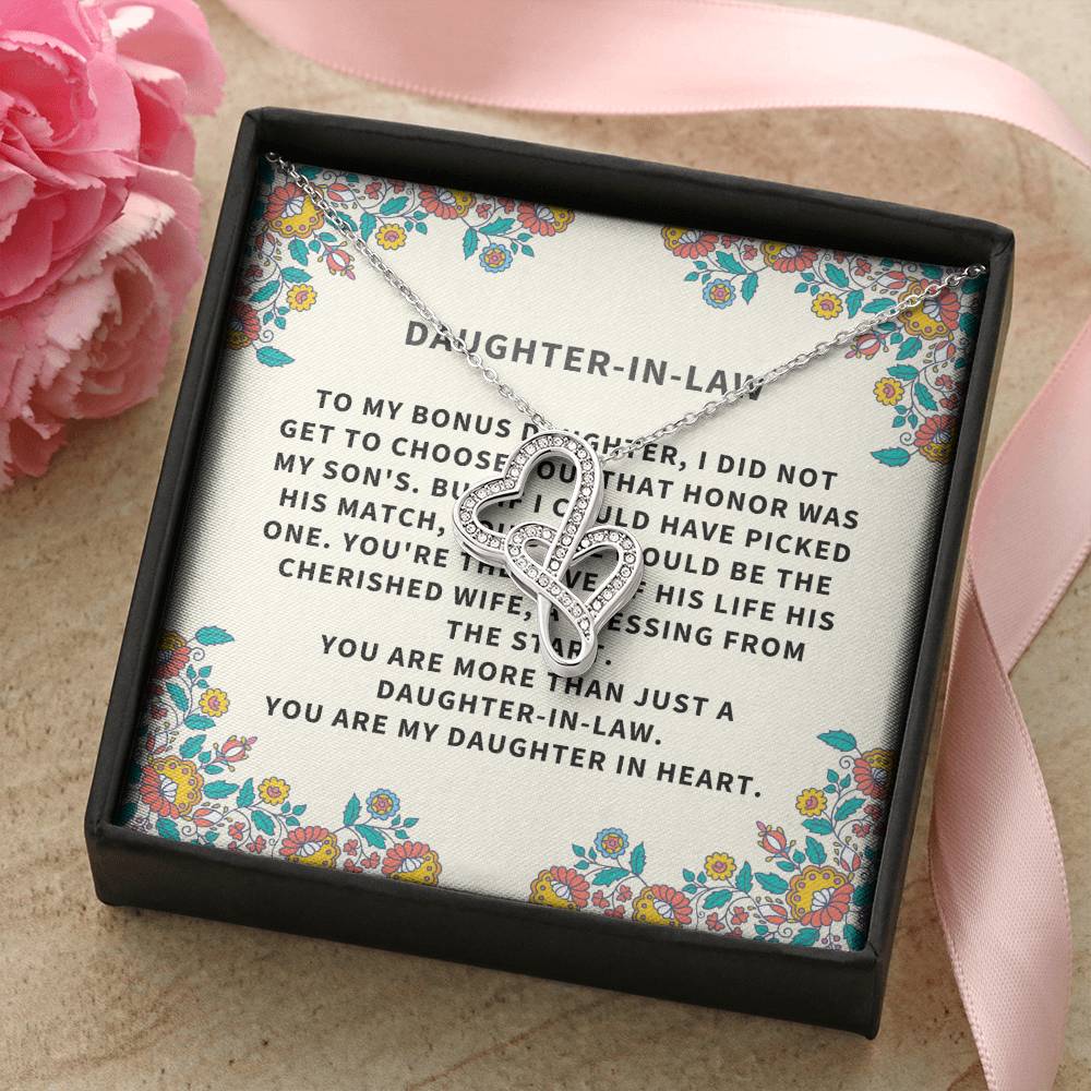 Daughter-In-Law Gift Necklacewedding Giftjewelry From Mother-In Lawgift For Bridenecklacepersonalized Necklace Family Double Hearts Necklace