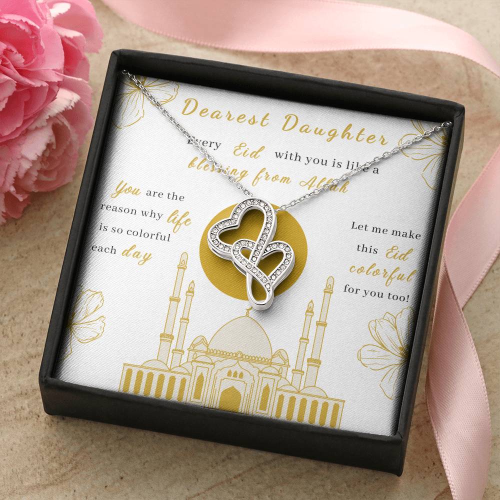 Double Heart Necklace Gift - Blessing From Allah - Arabic Eid Necklace - Islamic Eid Gift - Arabic Gift - Gift For I Double Hearts Necklace