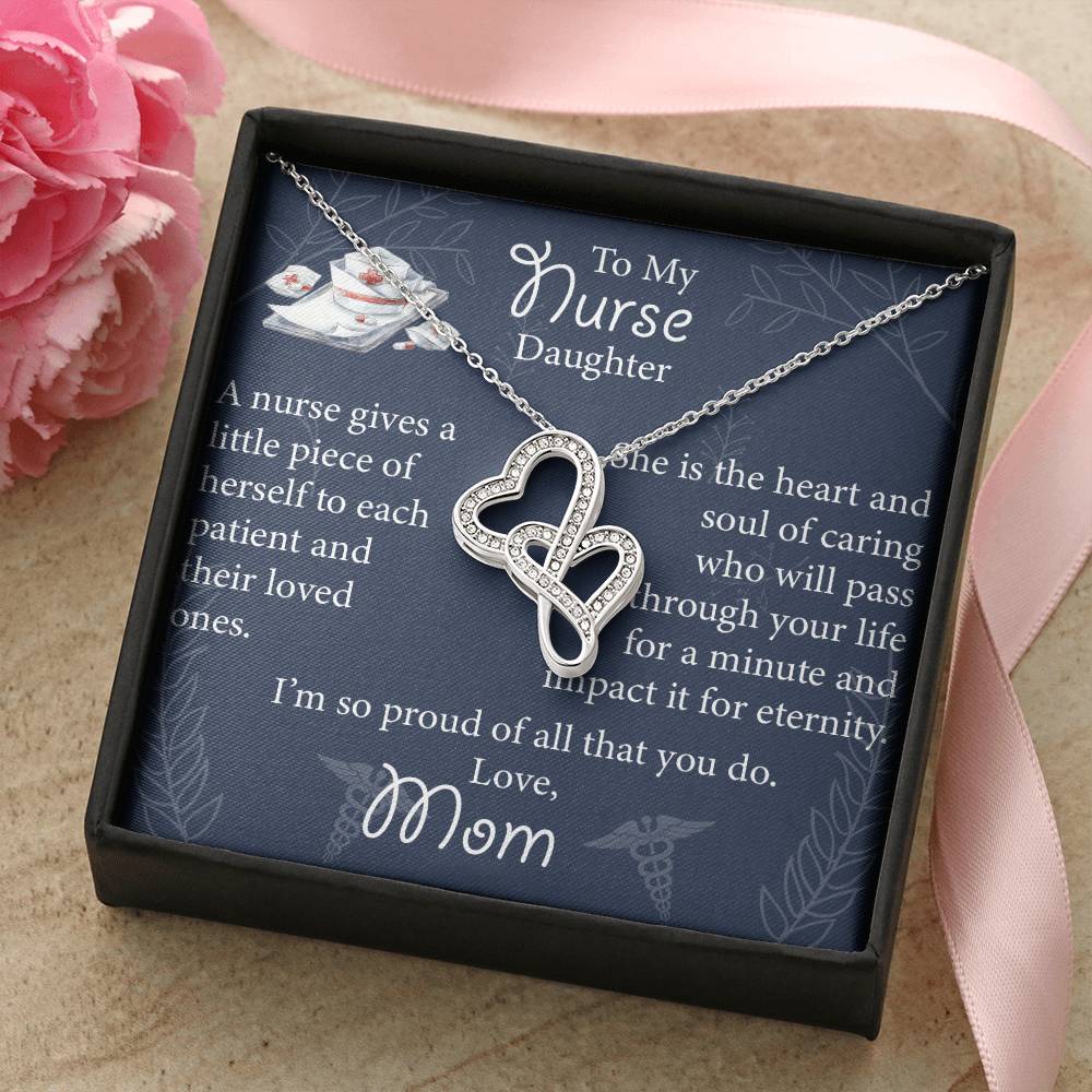 Double Heart Nurse Daughter Necklace - Mothers Day Gift For Nurse - Birthday Gift For Nurse Daughter - Gift Necklace Double Hearts Necklace