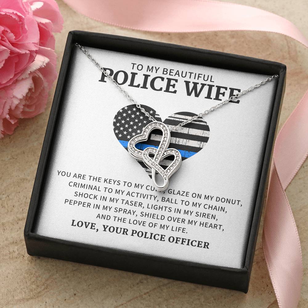 To My Police Wife Police Wife Necklace Police Wife Jewelry Gift Police Wife Christmas Gift - Th Double Hearts Necklace