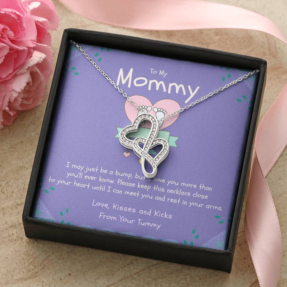 Mom To Be Gift New Mommy Gift Necklace Pregnant Wife Gift I May Just Be A Bump But I Love You To Mummy From Bump Double Hearts Necklace