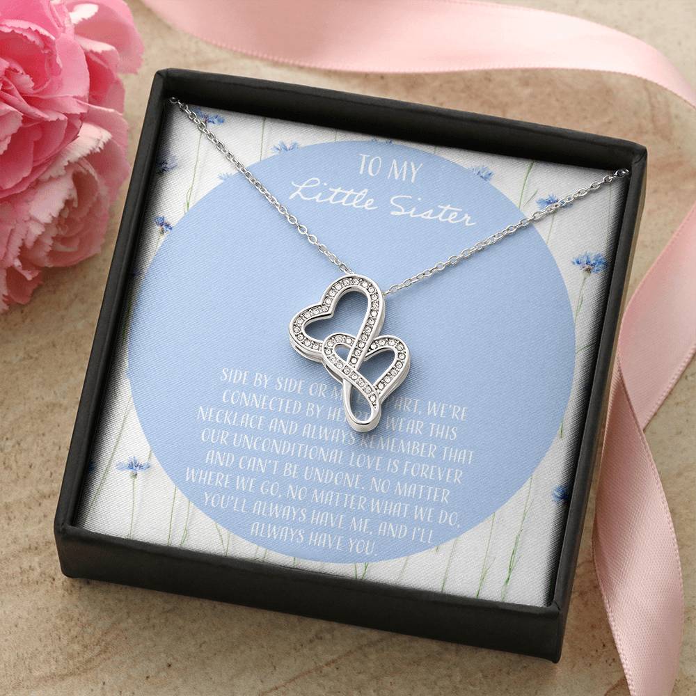 To My Little Sister Side By Side Double Hearts Necklace