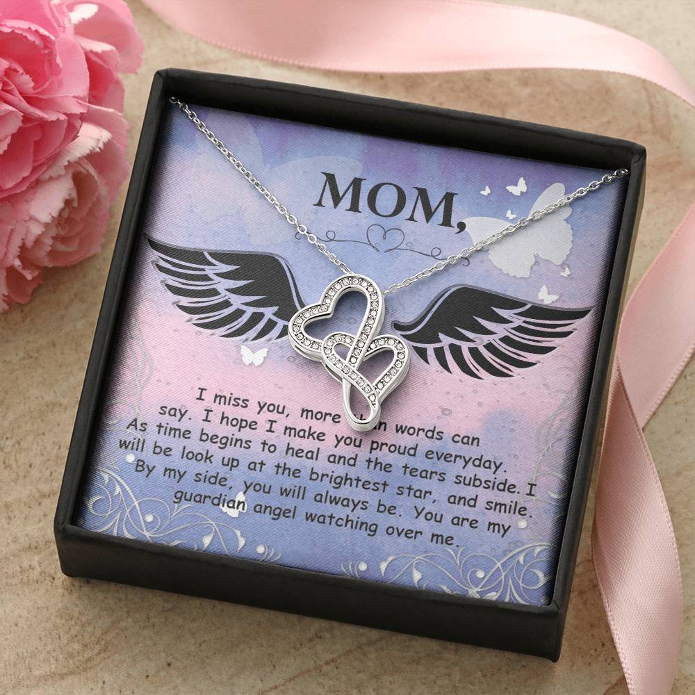 Mom - I Miss You More Than Words Can Say - Double Hearts Necklace