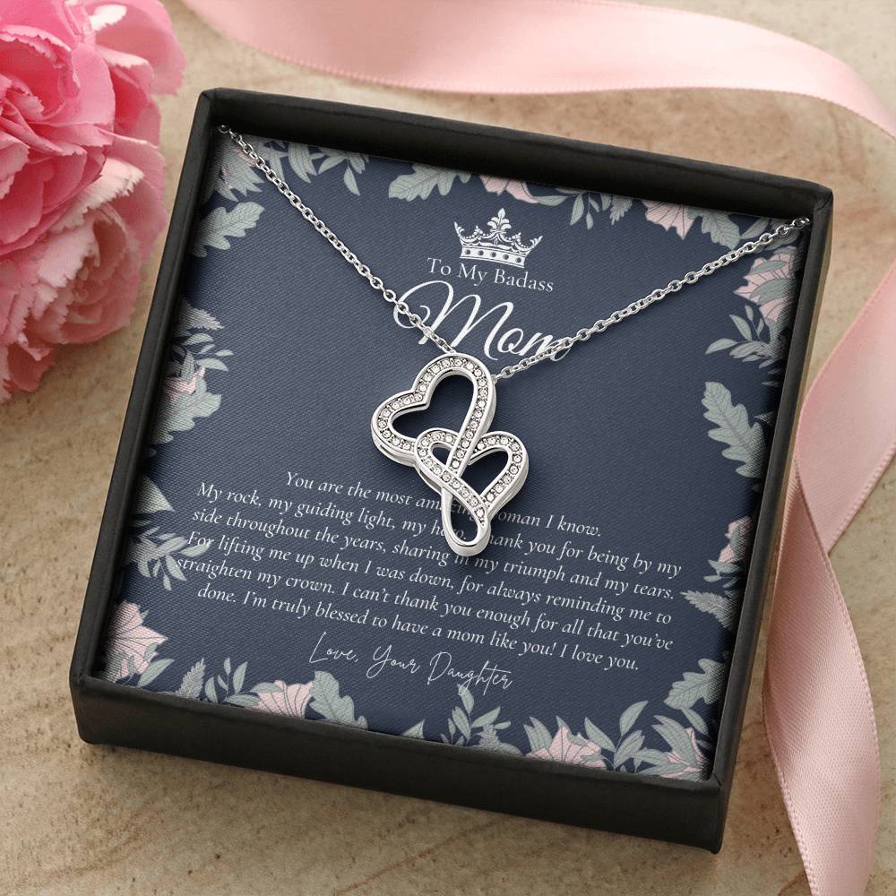 To My Beautiful Mom Necklace Badass Mom Gift Mother’S Day Gift Birthday Gift Gift From Daughter On Wedding Day Double Hearts Necklace