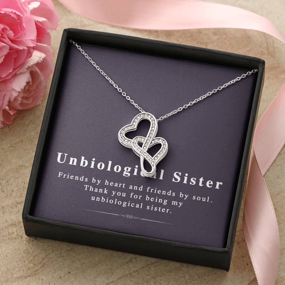Unbiological Sister Sisters Necklace Not Sisters By Blood By Sisters By Heart Gift For Bff Friends Gift Gift For Frien Double Hearts Necklace