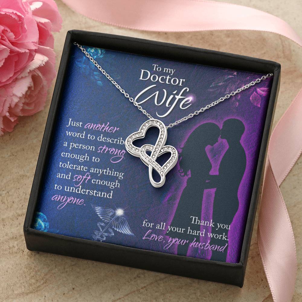 To My Doctor Wife Thank You For All Your Herd Work - Love Your Husband - Double Hearts Necklace