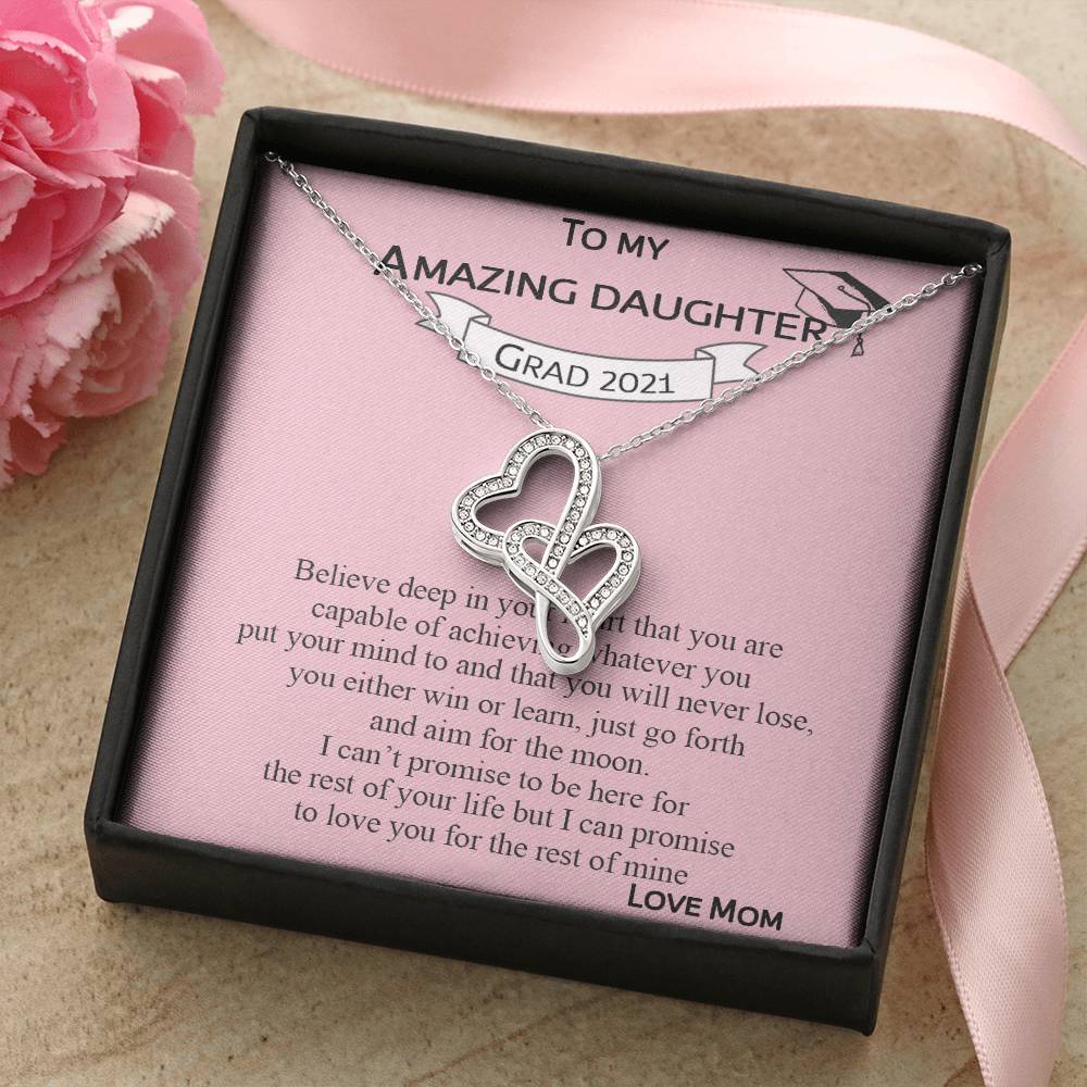 To My Amazing Daughter Necklace From Mom Motivational Message Card With Gift Box Keepsake Graduation Gifts For Daughte Double Hearts Necklace