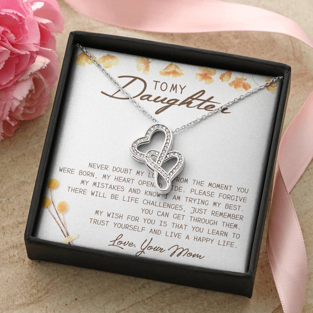 To My Daughter Necklace - Mom To Daughter Double Heart Necklace Gift - Mom And Daughter Always Remember Gift From Mom 8 Double Hearts Necklace