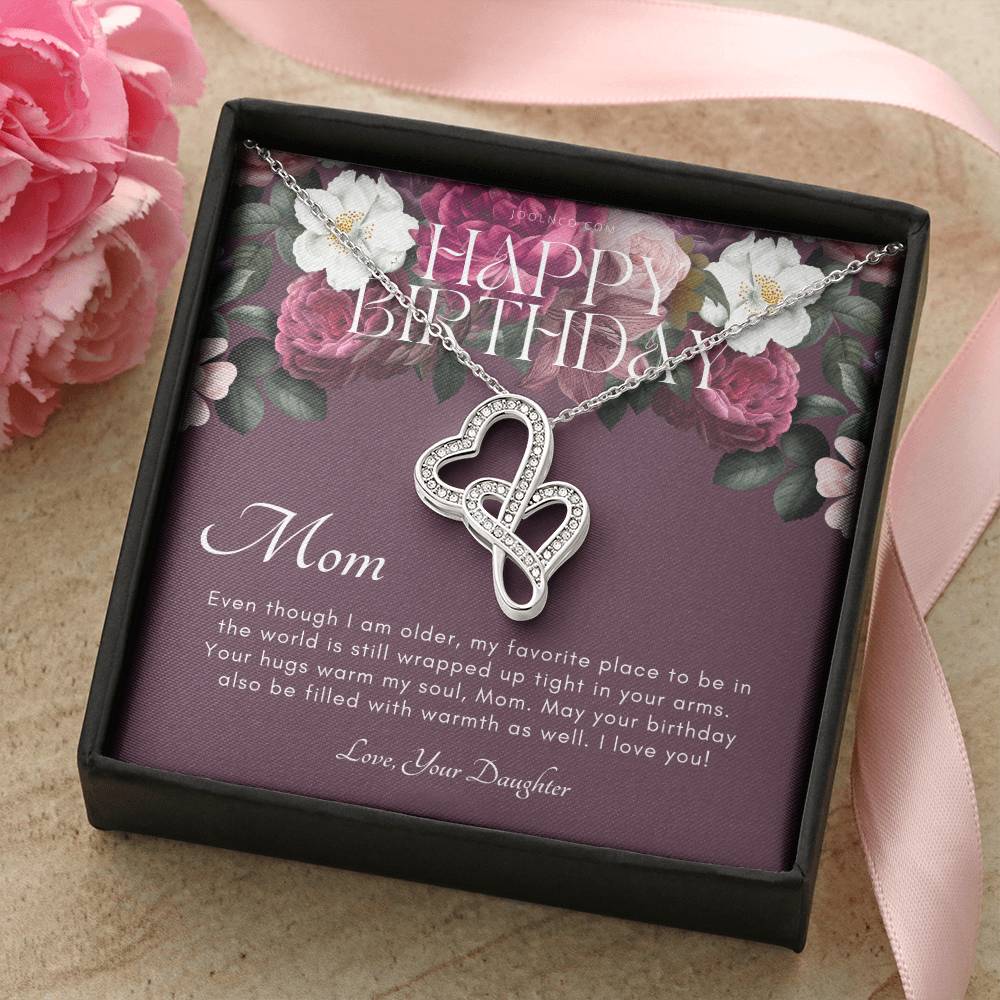 Mother's Birthday Gift From Daughter Gift For Mom On Her Birthday Mom Necklace Best Mom Gift Message Card 1 Double Hearts Necklace