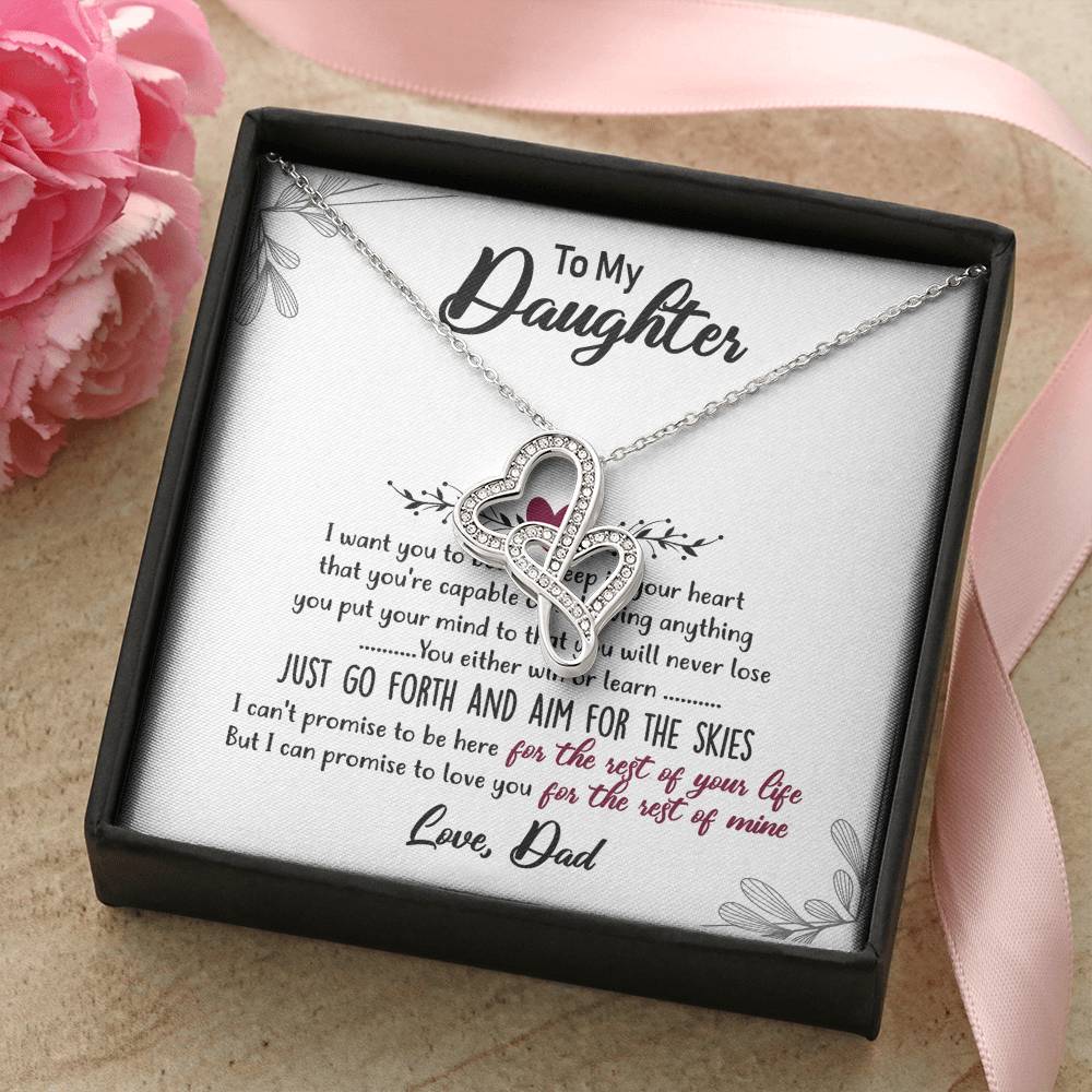 Double Heart Necklace Gift - To Daughter From Dad Necklace - Dad And Daughter Never Forget I Love You Gift From Dad - 2 Double Hearts Necklace
