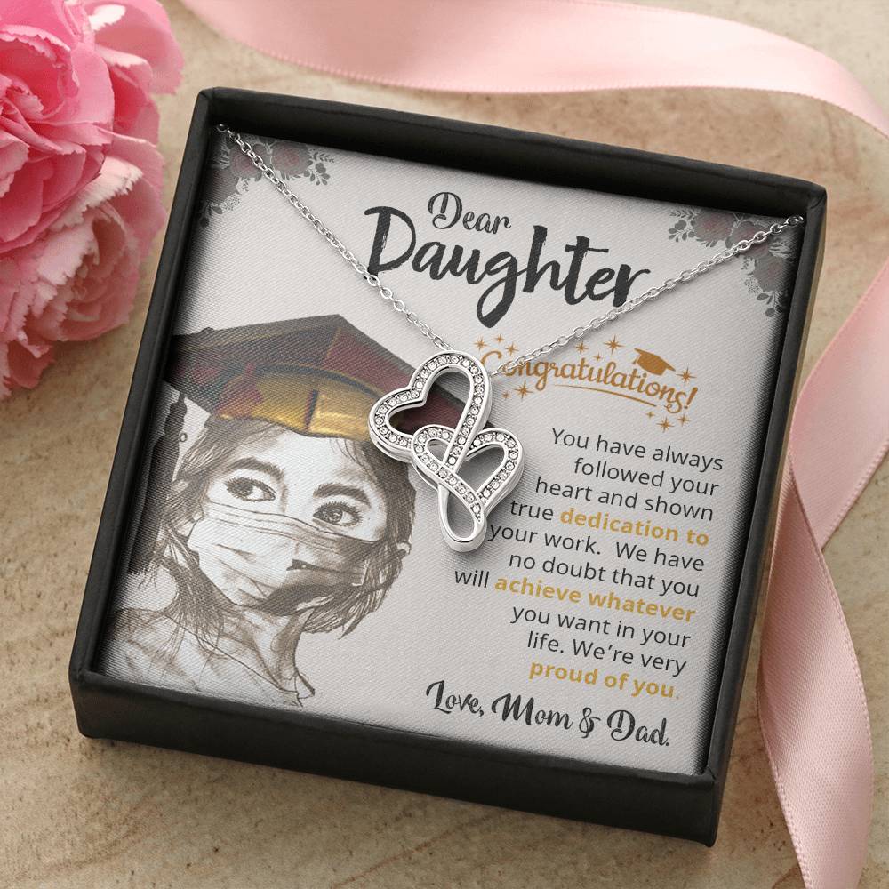To My Daughter - - Gift For Daughter Double Hearts Necklace