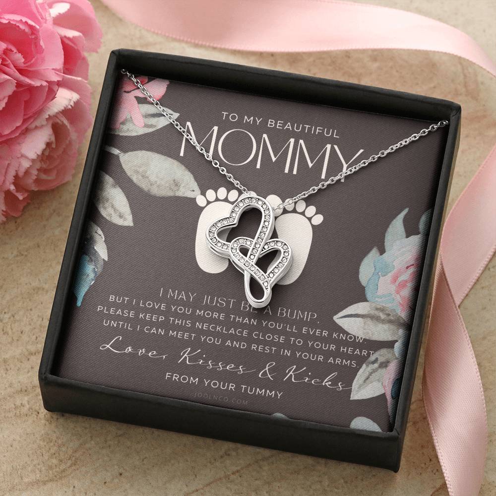 Baby Shower Gift New Mommy Necklace Pregnant Wife Gift I May Just Be A Bump But I Love You To Mummy From Bump To Double Hearts Necklace