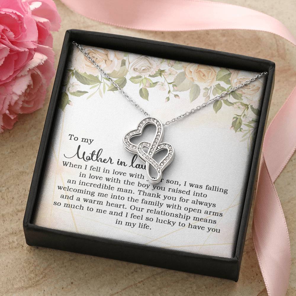 To My Mother In Law When I Fell In Love With Your Son Double Hearts Necklace