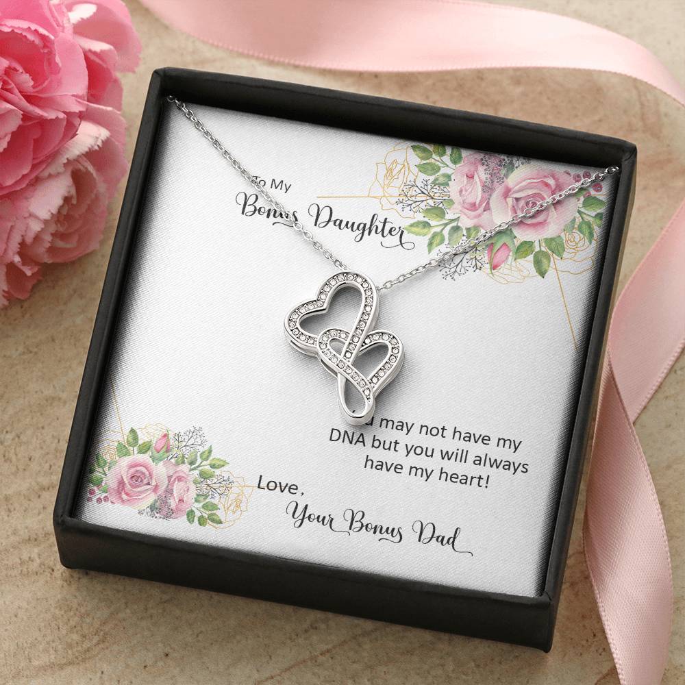 Bonus Daughter From Bonus Dad No Dna But You Have My Heart 6 Double Hearts Necklace