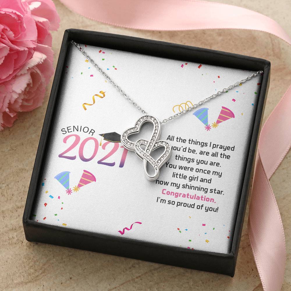 Senior Graduation Double Hearts Necklace