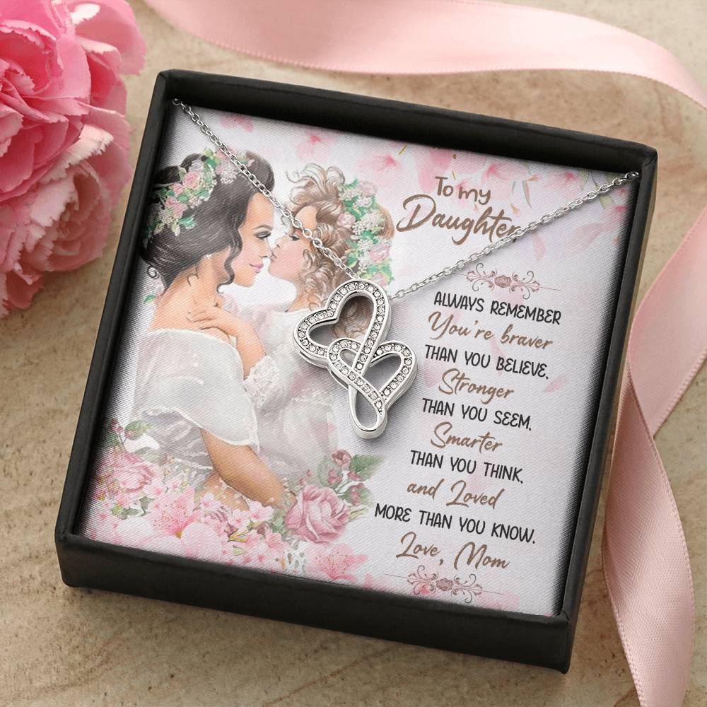 To My Daughter Necklace - Mom To Daughter Double Heart Necklace Gift - Mom And Daughter Always Remember Gift From Mom 7 Double Hearts Necklace