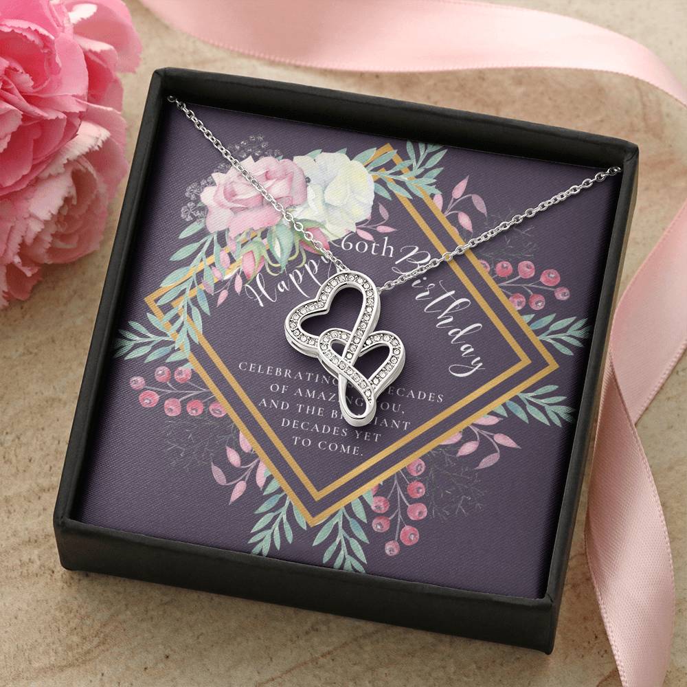 60Th Birthday Gifts For Women Necklace For Her 6 Decade Jewelry 60 Years Old 60Th Birthday Gift Necklace Jewelry Double Hearts Necklace